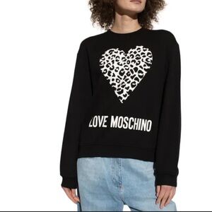 LOVE MOSCHINO Black Heart White Pullover Crewneck Sweater Women’s Size Medium